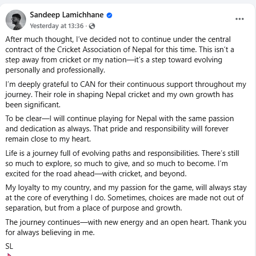 Sandeep Lamichhane declines CAN contract